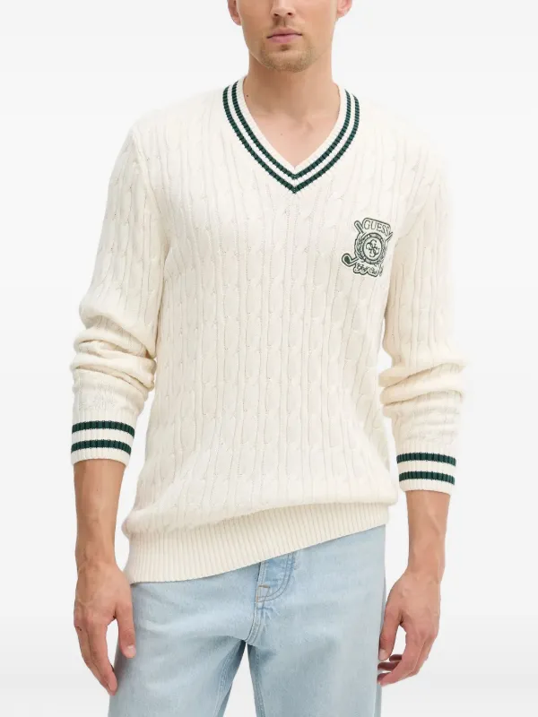 GUESS USA cable-knit V-neck Sweater White FARFETCH PH
