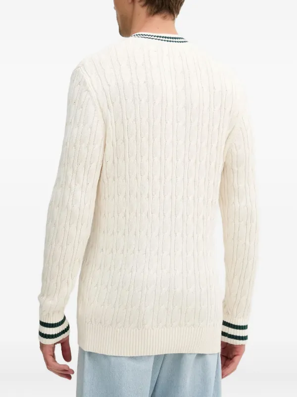 GUESS USA cable-knit V-neck Sweater White FARFETCH TR