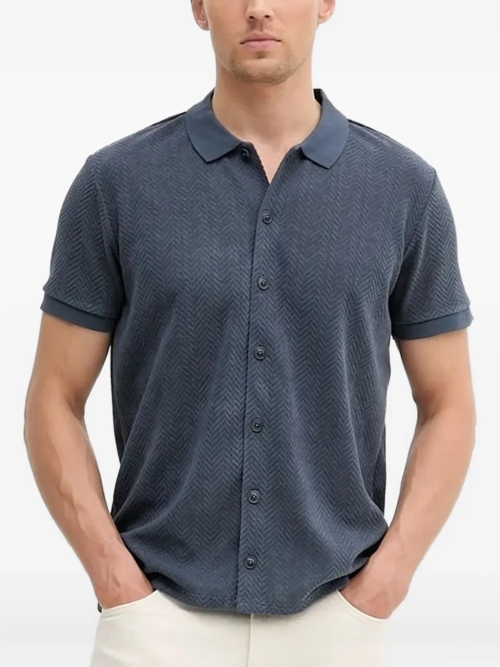 GUESS USA herringbone-textured polo-collar shirt Blauw