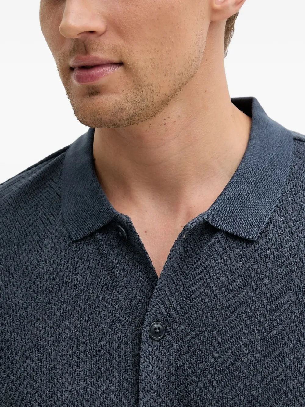 GUESS USA herringbone-textured polo-collar shirt Blauw
