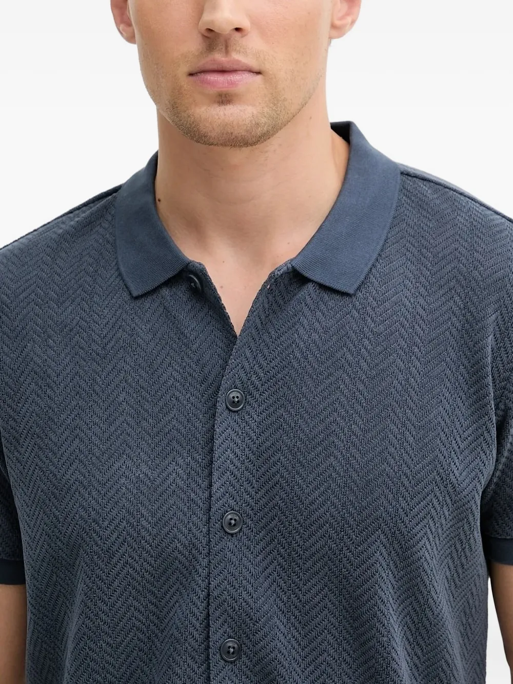 GUESS USA herringbone-textured polo-collar shirt Blauw