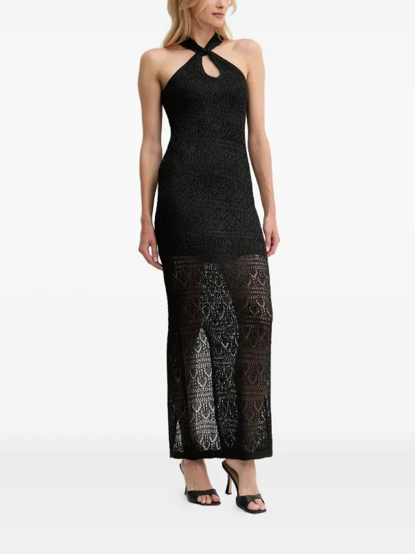 GUESS USA halter-neck open-knit Maxi Dress | Black | FARFETCH