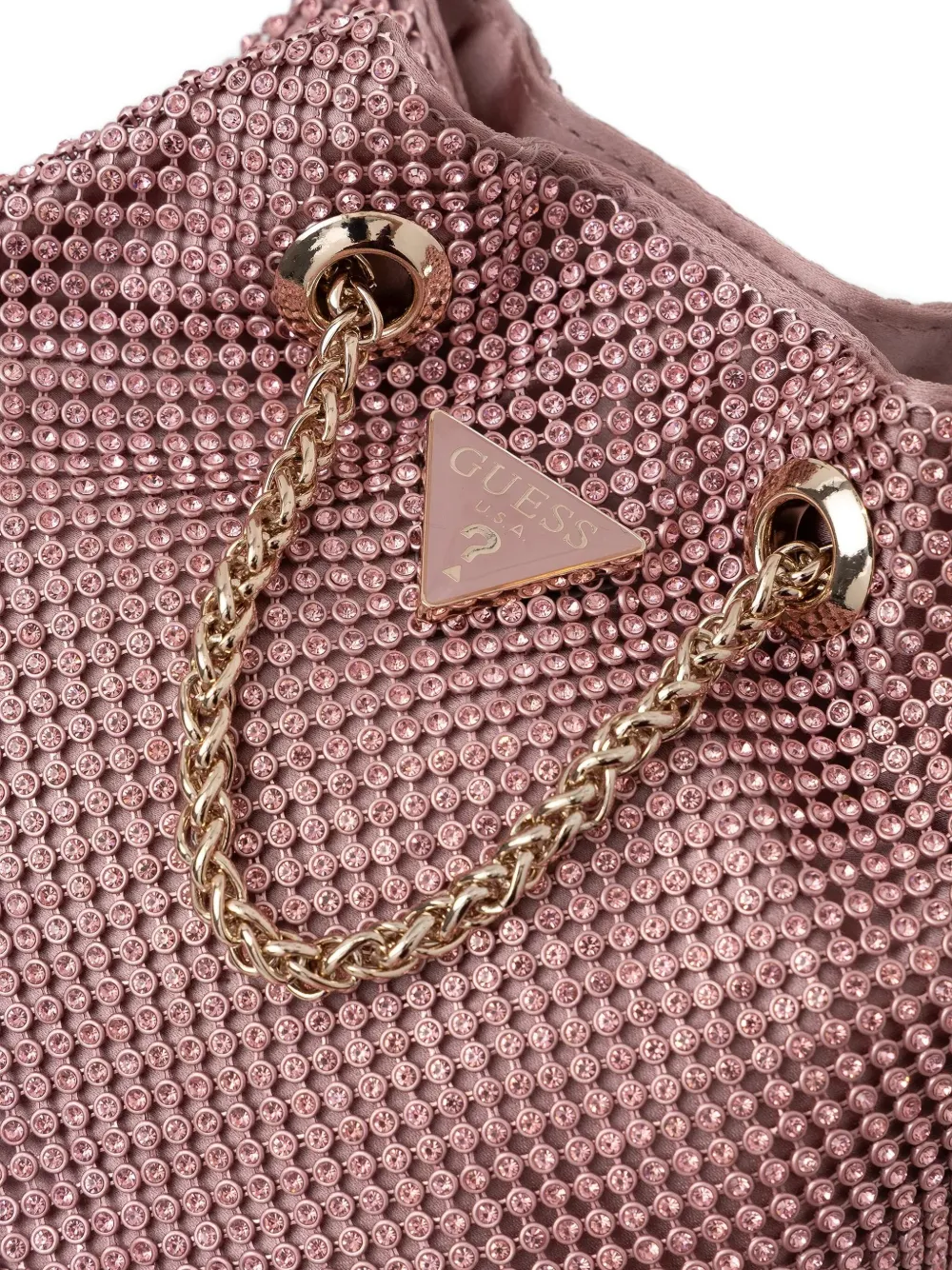 GUESS USA Sofia rhinestone-embellished mini bucket bag Roze