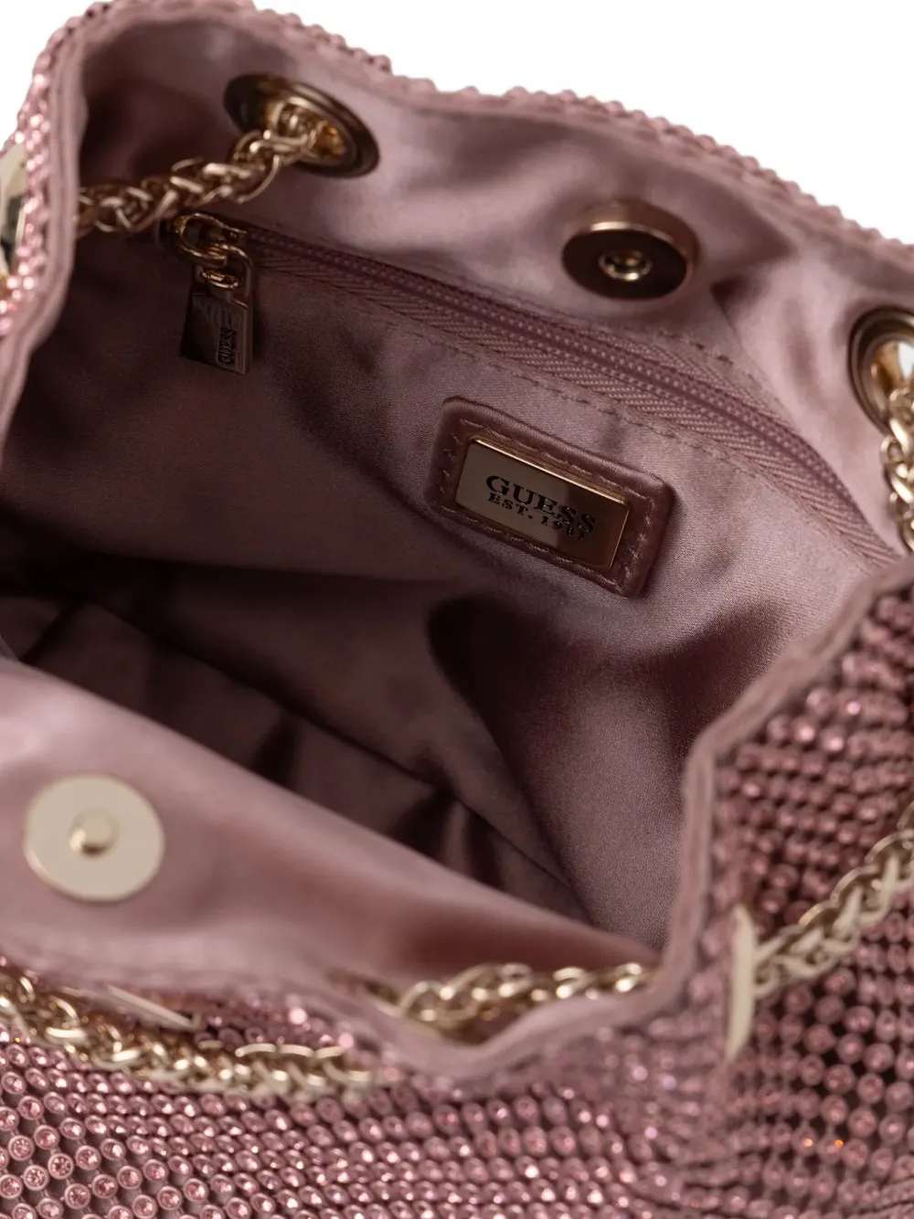 GUESS USA Sofia rhinestone-embellished mini bucket bag Roze