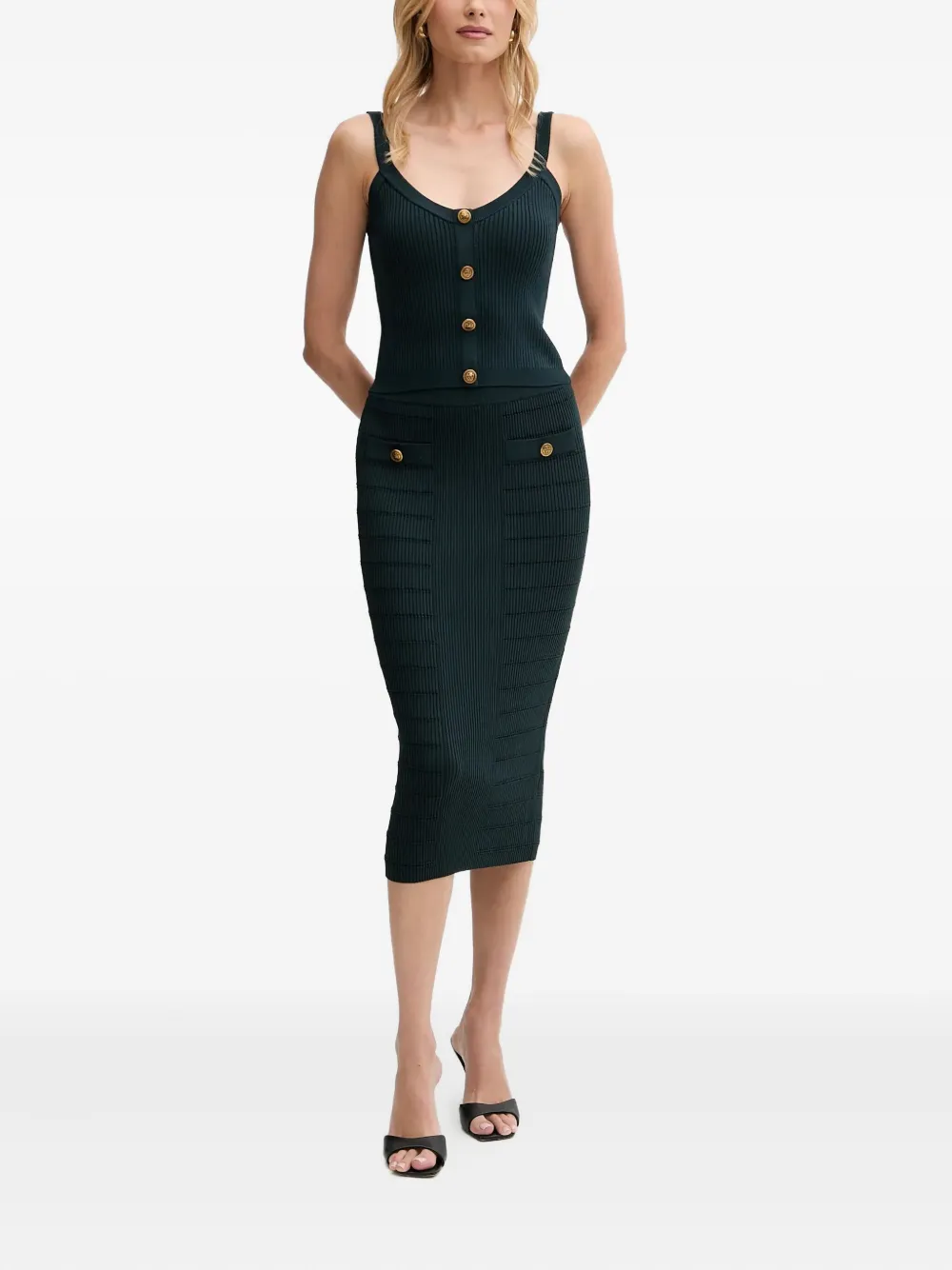 GUESS USA ribbed button-detail skirt - Zwart