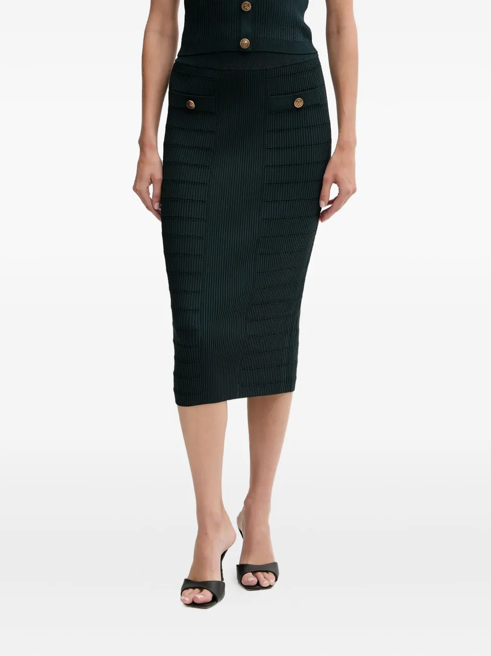 ribbed button-detail skirt
