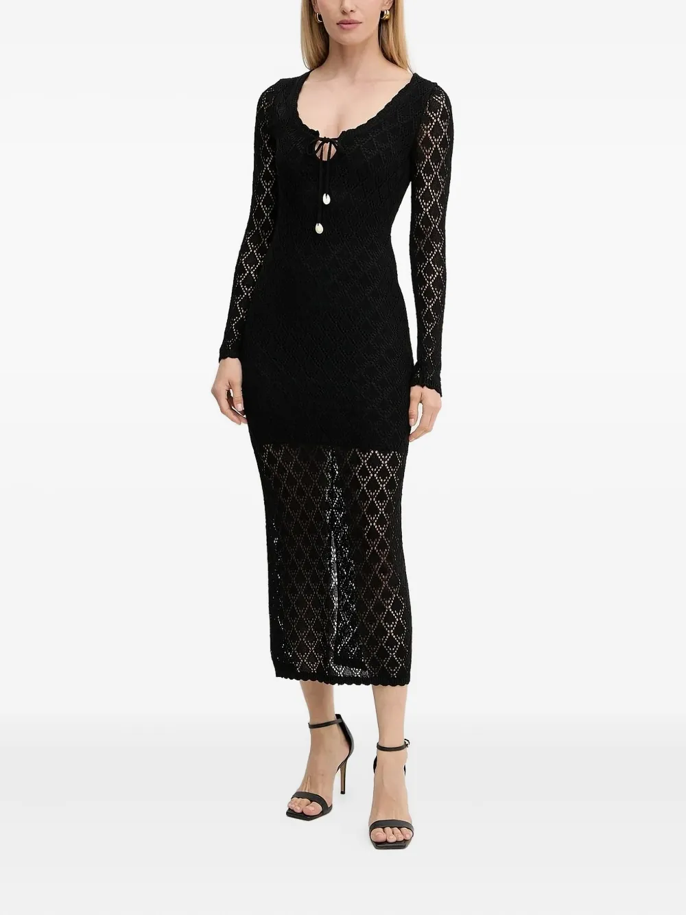 GUESS USA Midi-jurk met kanten vlak Zwart