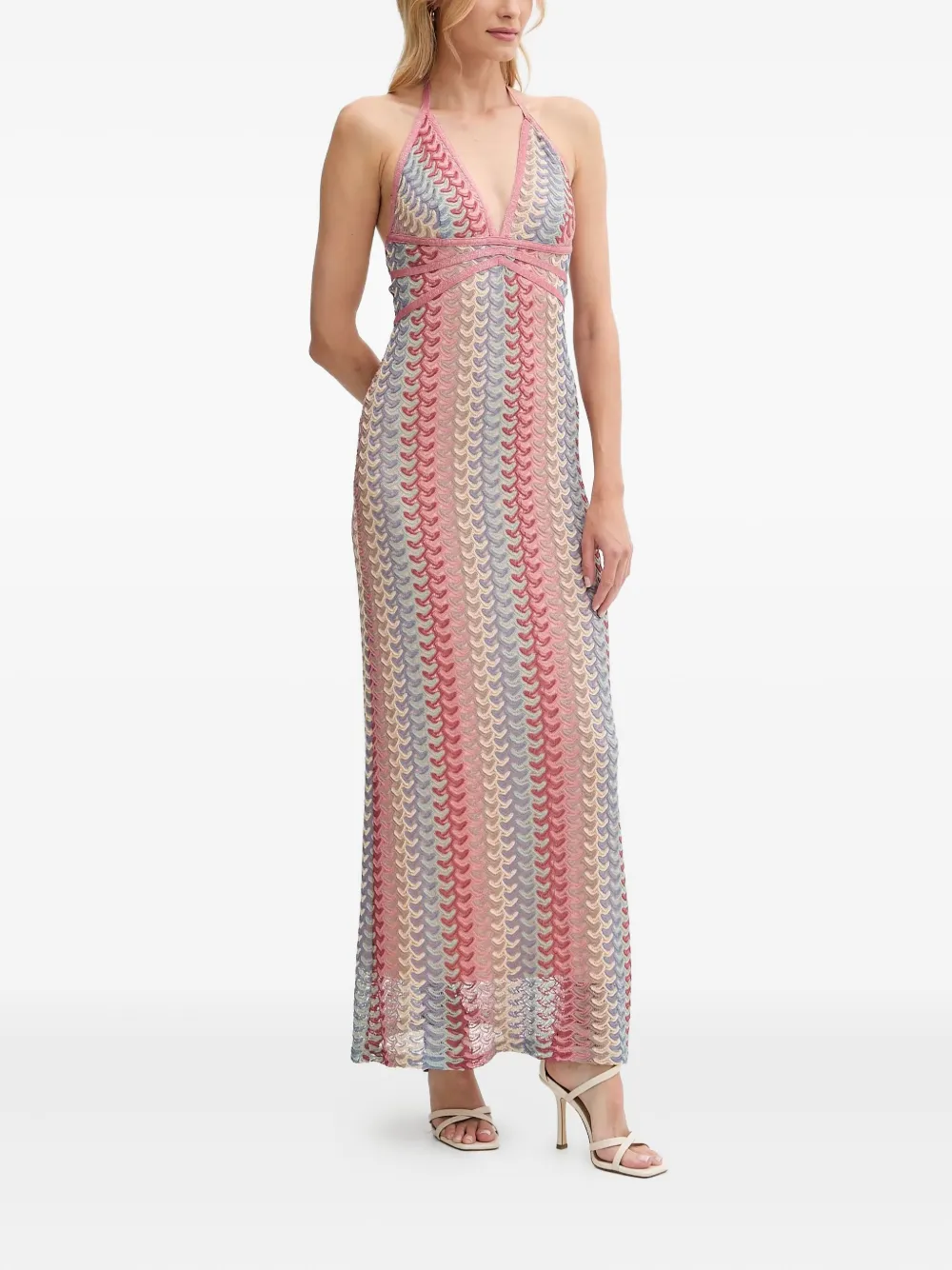 halterneck crochet maxi dress