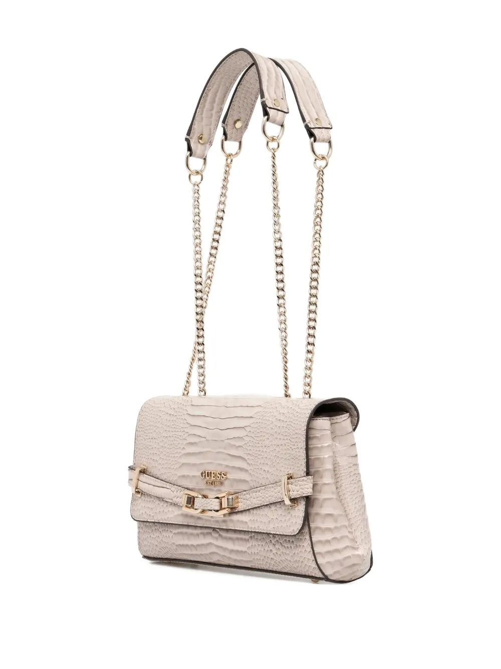 GUESS USA crocodile-effect chain shoulder bag - BEIGE