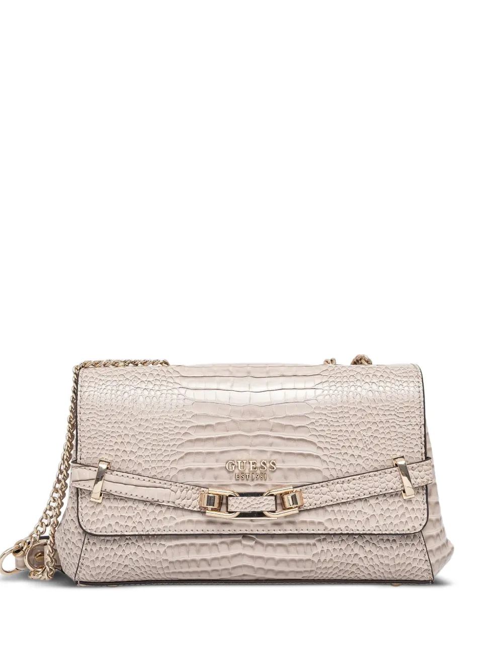 GUESS USA crocodile-effect chain shoulder bag BEIGE