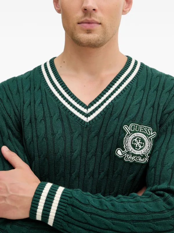 GUESS USA cable-knit V-neck Sweater | Green | FARFETCH GUESS USA cable-knit V-neck Sweater | Green | FARFETCH