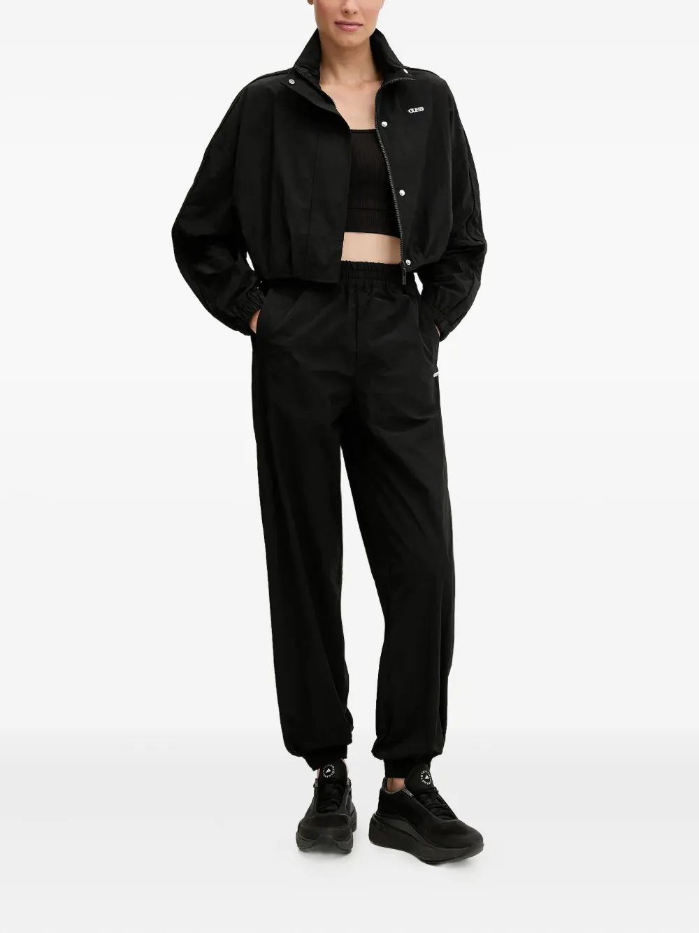 Guess Usa Cropped Zip-up Jacket In Black