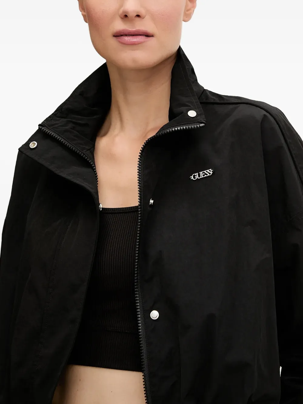 Guess Usa Cropped Zip-up Jacket In Black