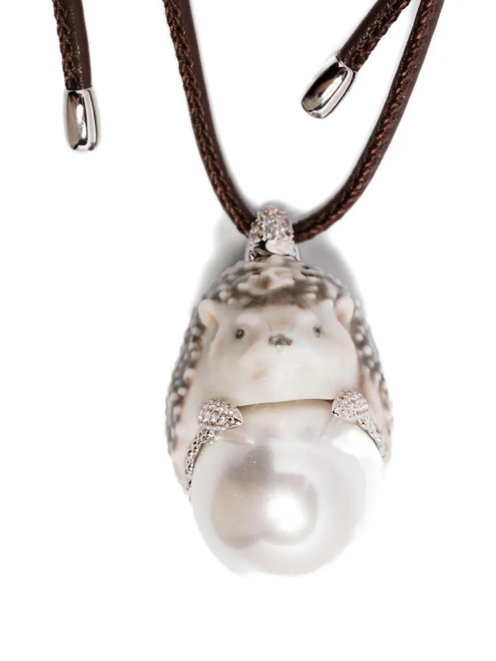 Yvmin Hedgehog Pearl Necklace In Brown