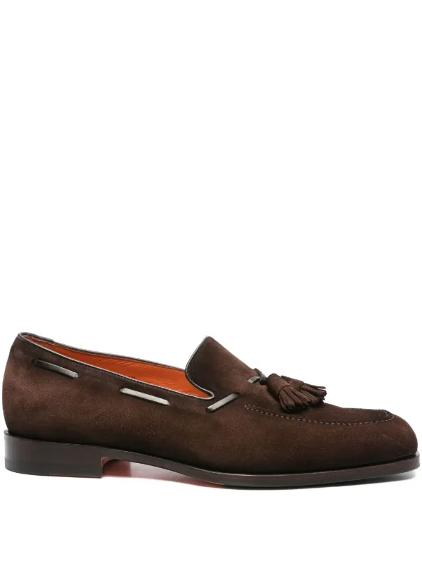 Santoni ブラウン スエード タッセル ローファー Santoni タッセル スエードローファー | ブラウン | FARFETCH JP