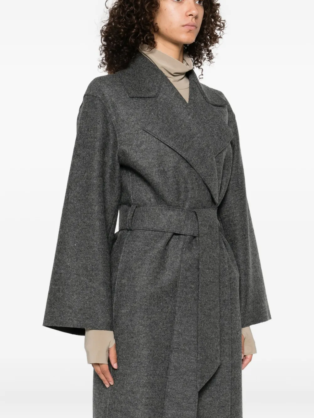 Harris Wharf London Gray Virgin Wool Coat With Belt At The Waist In Gray