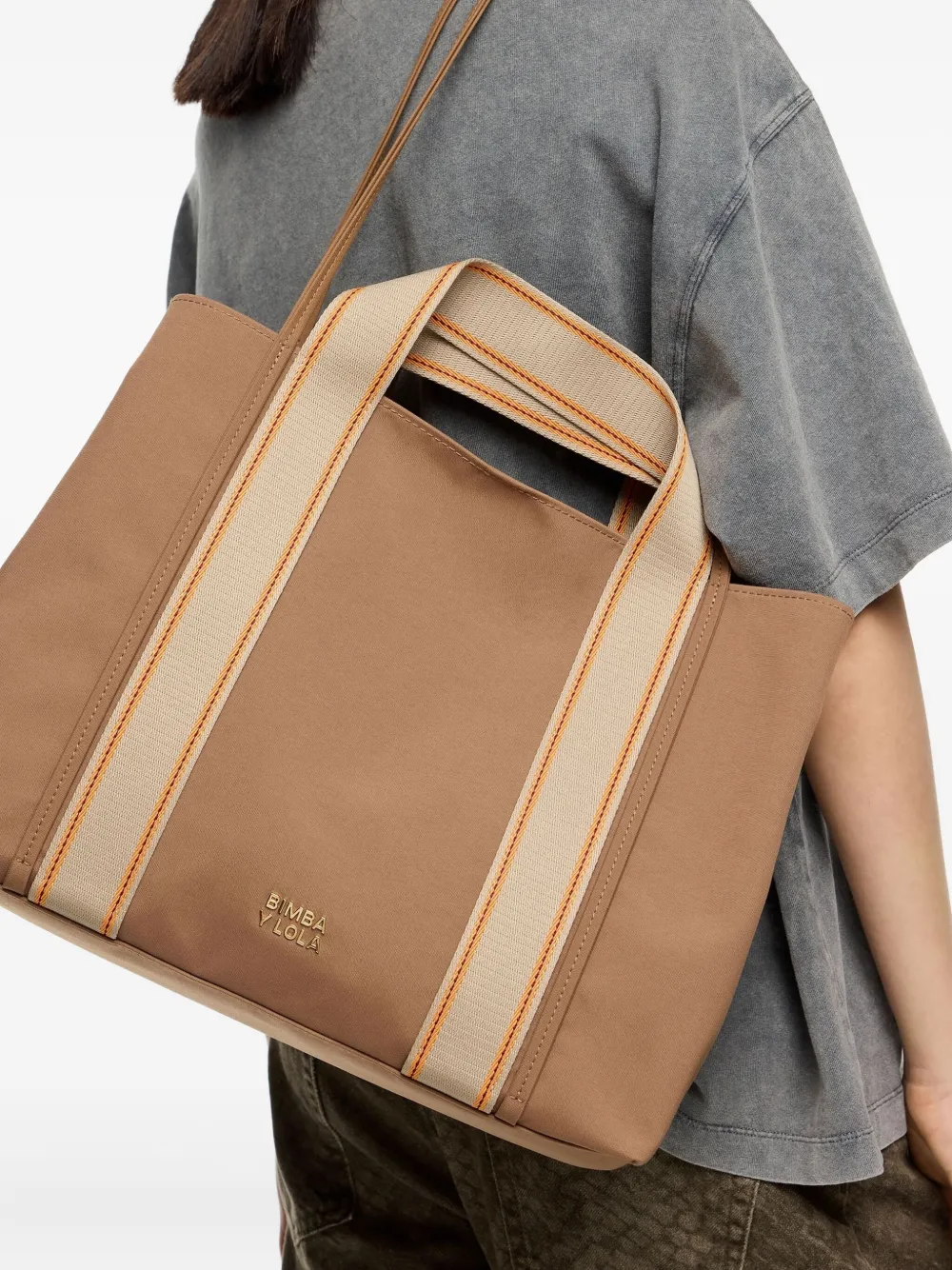 Bimba y Lola Chihuahua grote gestreepte shopper - Bruin