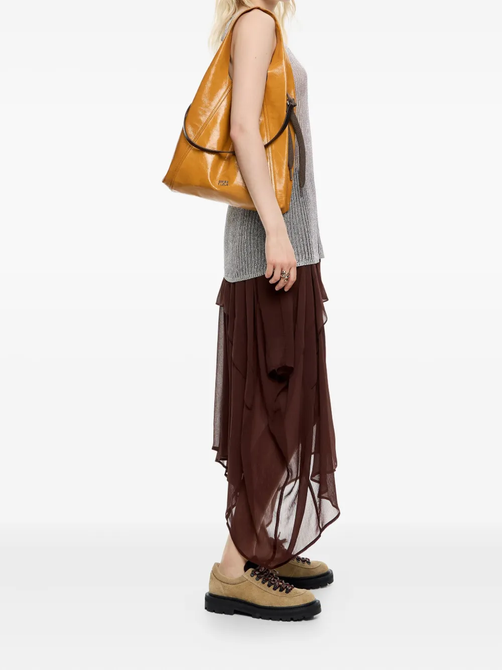 Bimba Y Lola Large Paper Leather Shoulder Bag In Orange