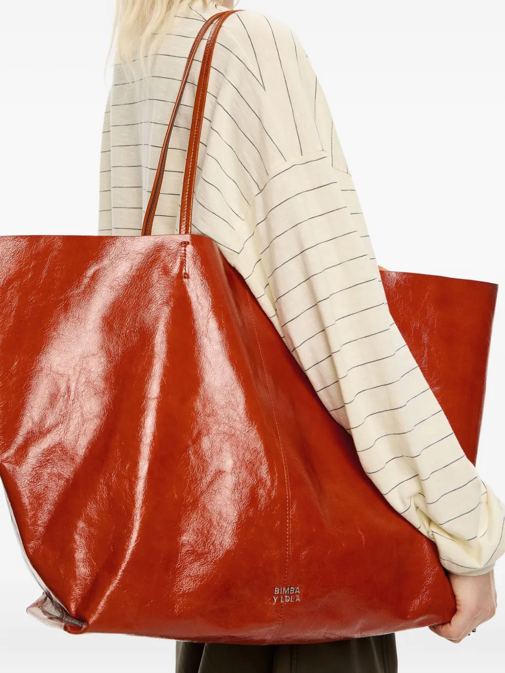 Bimba Y Lola Leather Maxi Shopper Bag In Orange