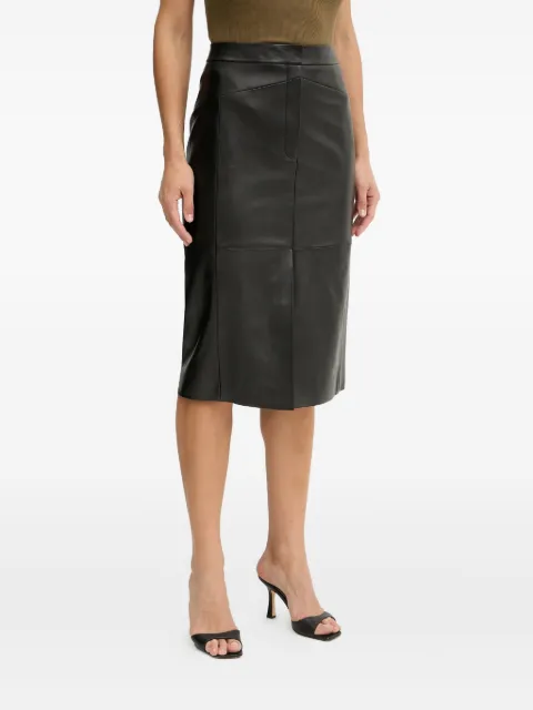 BOSS leather panelled midi straight skirt