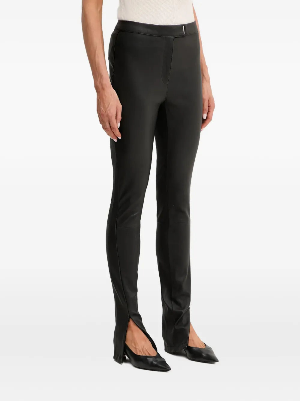 Hugo Boss Split-hem Leather Trousers In Black