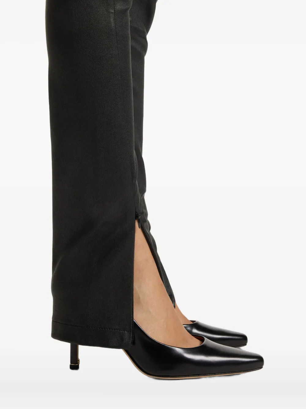 BOSS Leren broek met split Zwart