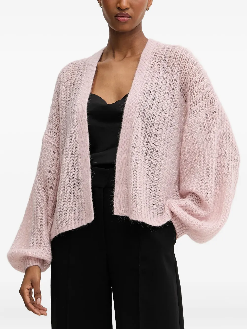 Hugo Boss Balloon-sleeve Open-front Cardigan In Pink