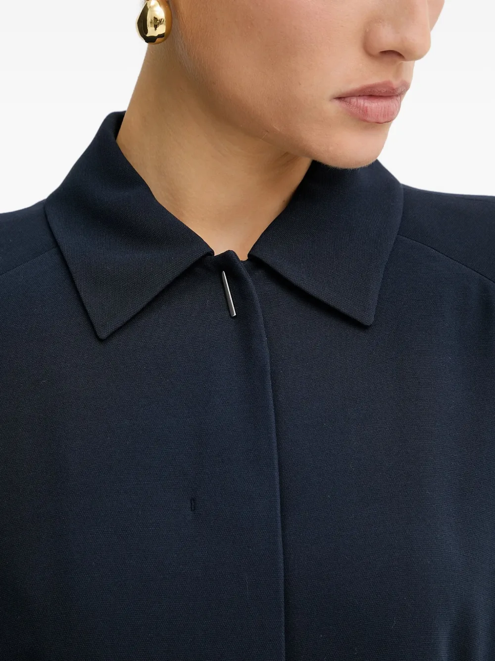 Hugo Boss Crepe Blazer With Concealed Closure In Blue