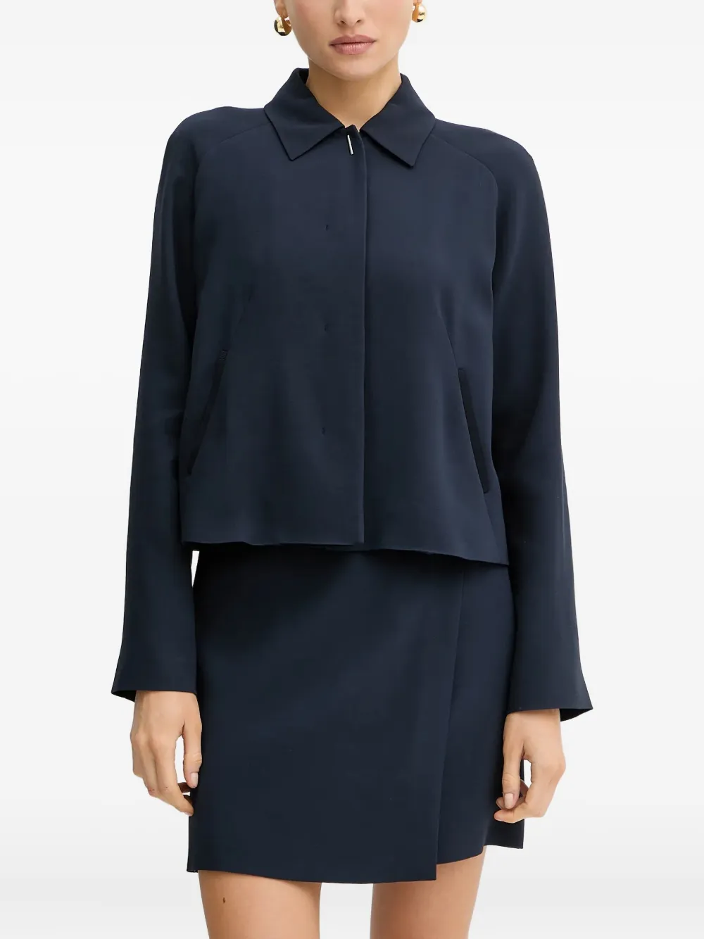 Hugo Boss Crepe Blazer With Concealed Closure In Blue