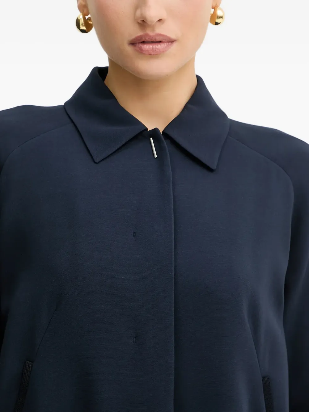 Hugo Boss Crepe Blazer With Concealed Closure In Blue