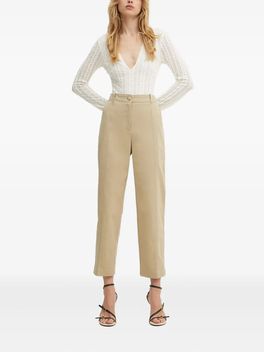 BOSS Straight broek met afwerking Beige