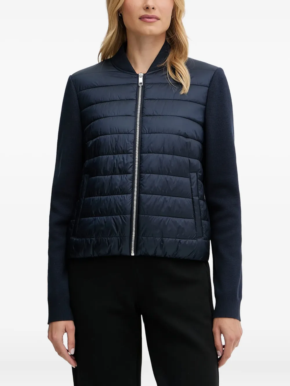 quilted knitted-panel bomber jacket