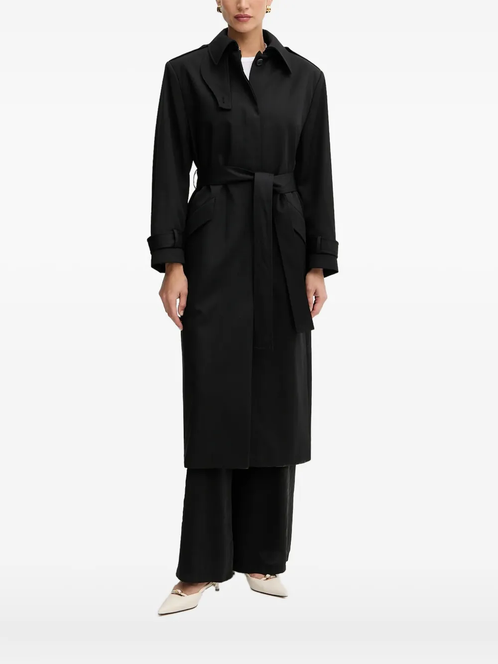 Hugo Boss Belted Trench Coat In Black