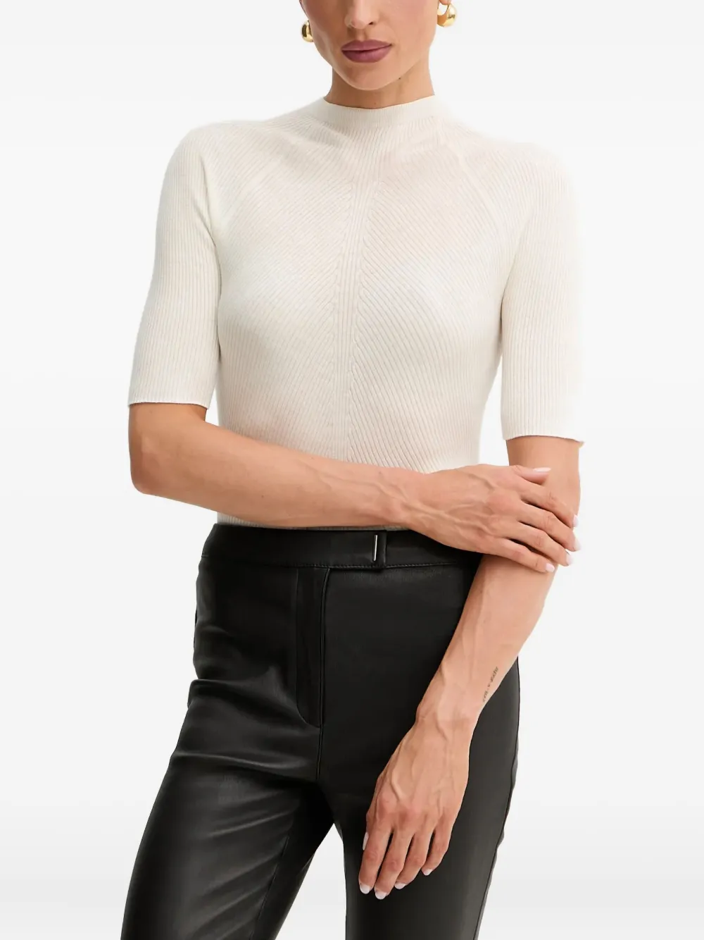 Hugo Boss Ribbed High-neck T-shirt In Neutral