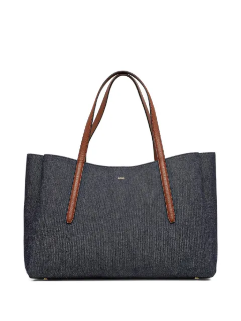 BOSS denim leather-trimmed tote bag