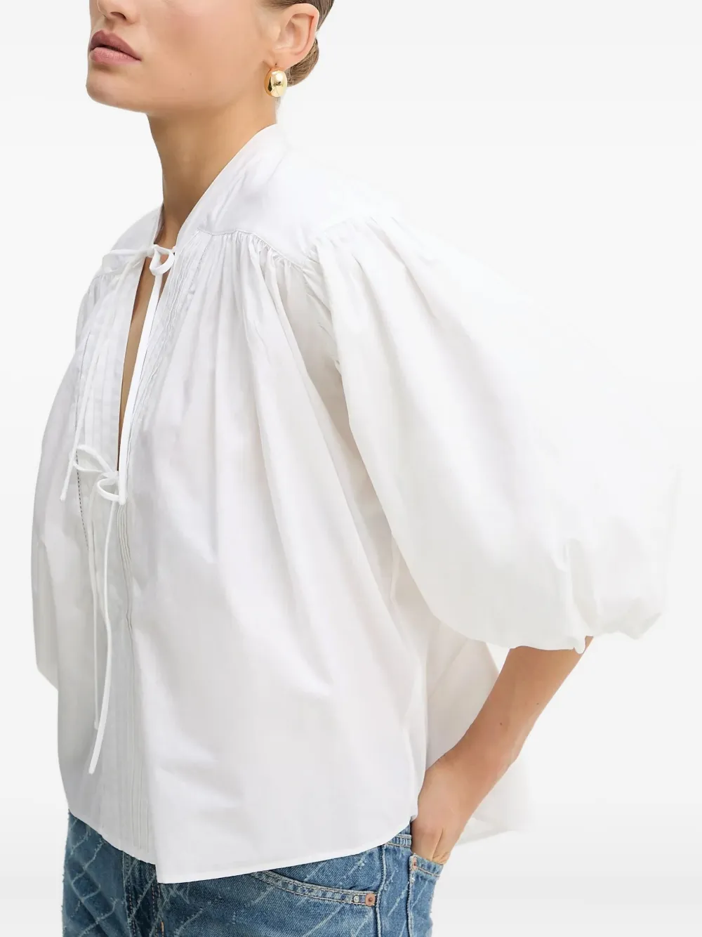 BOSS Blouse met ballonmouwen en strik Wit