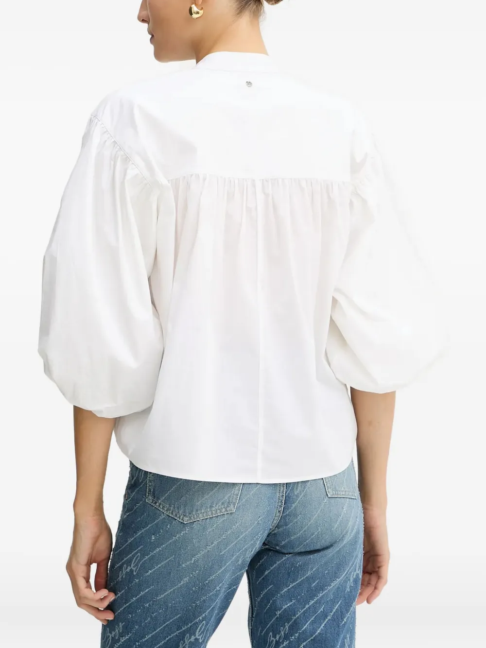 BOSS Blouse met ballonmouwen en strik Wit