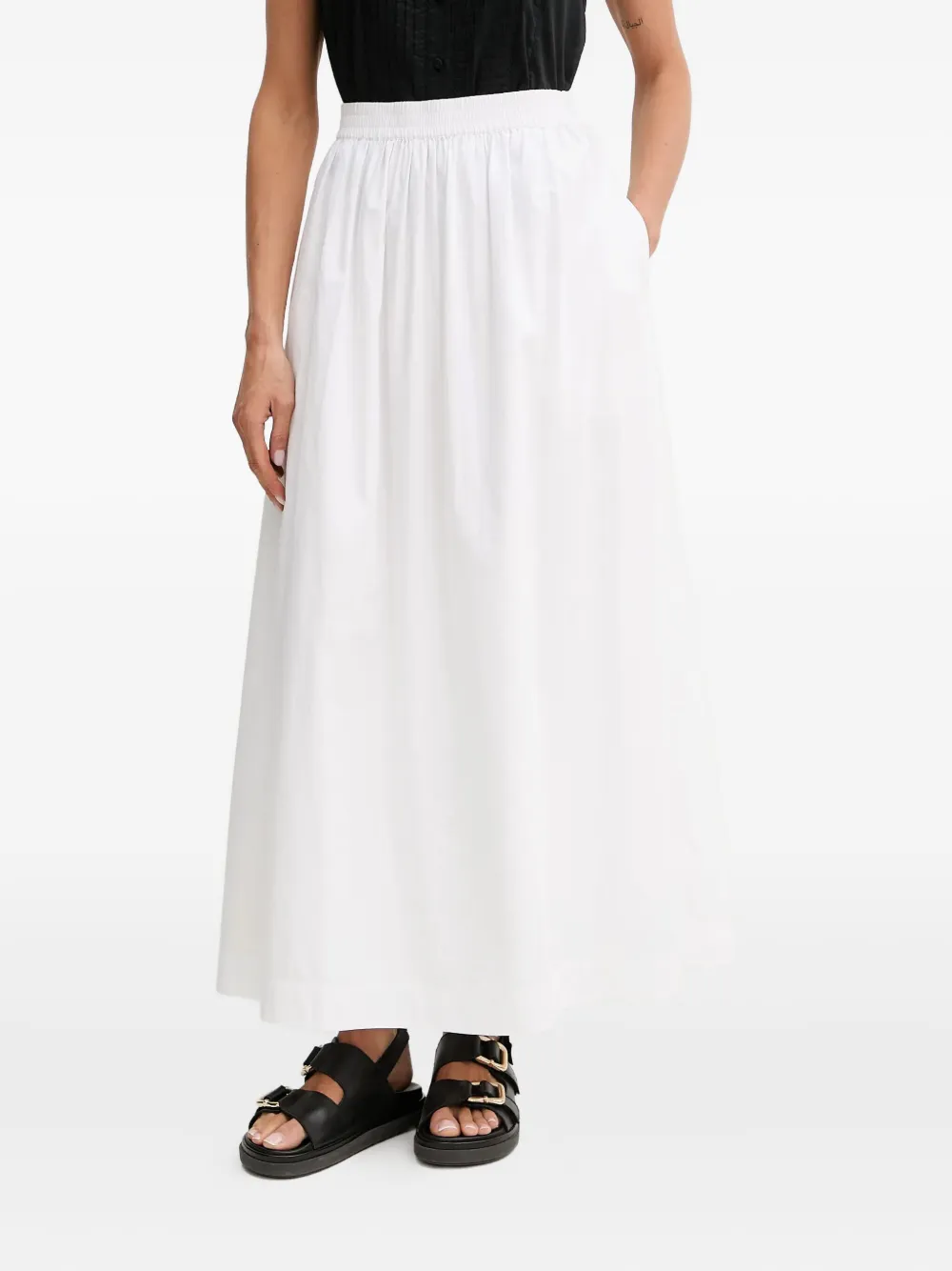Hugo Boss Elastic-waist Midi A-line Skirt In White