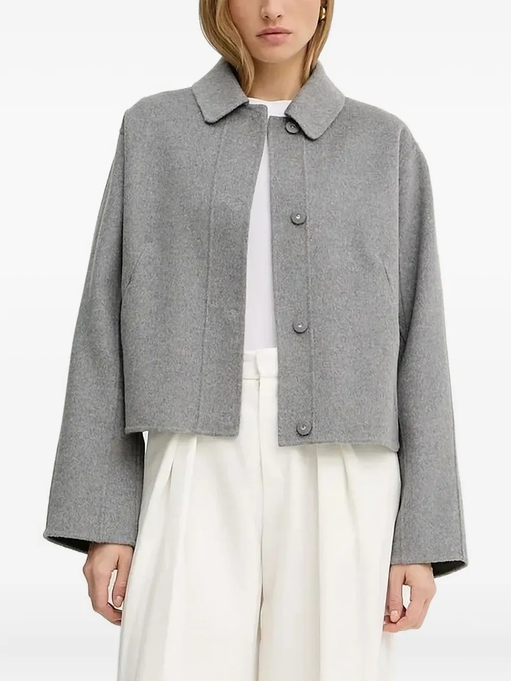 Hugo Boss Cropped Buttoned Jacket In Gray