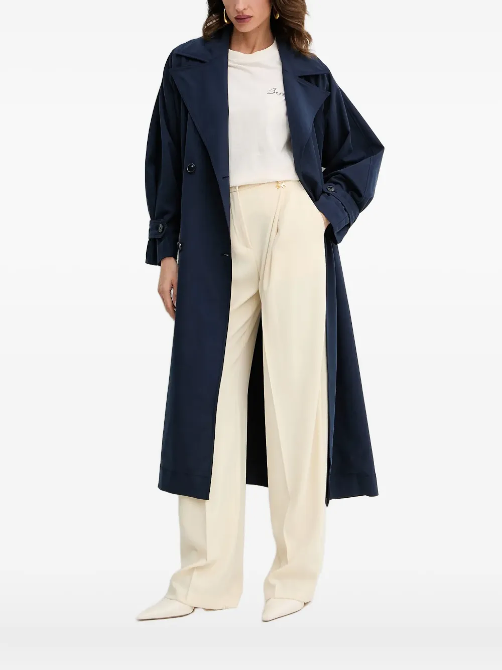 Hugo Boss Belted Trench Coat In Blue