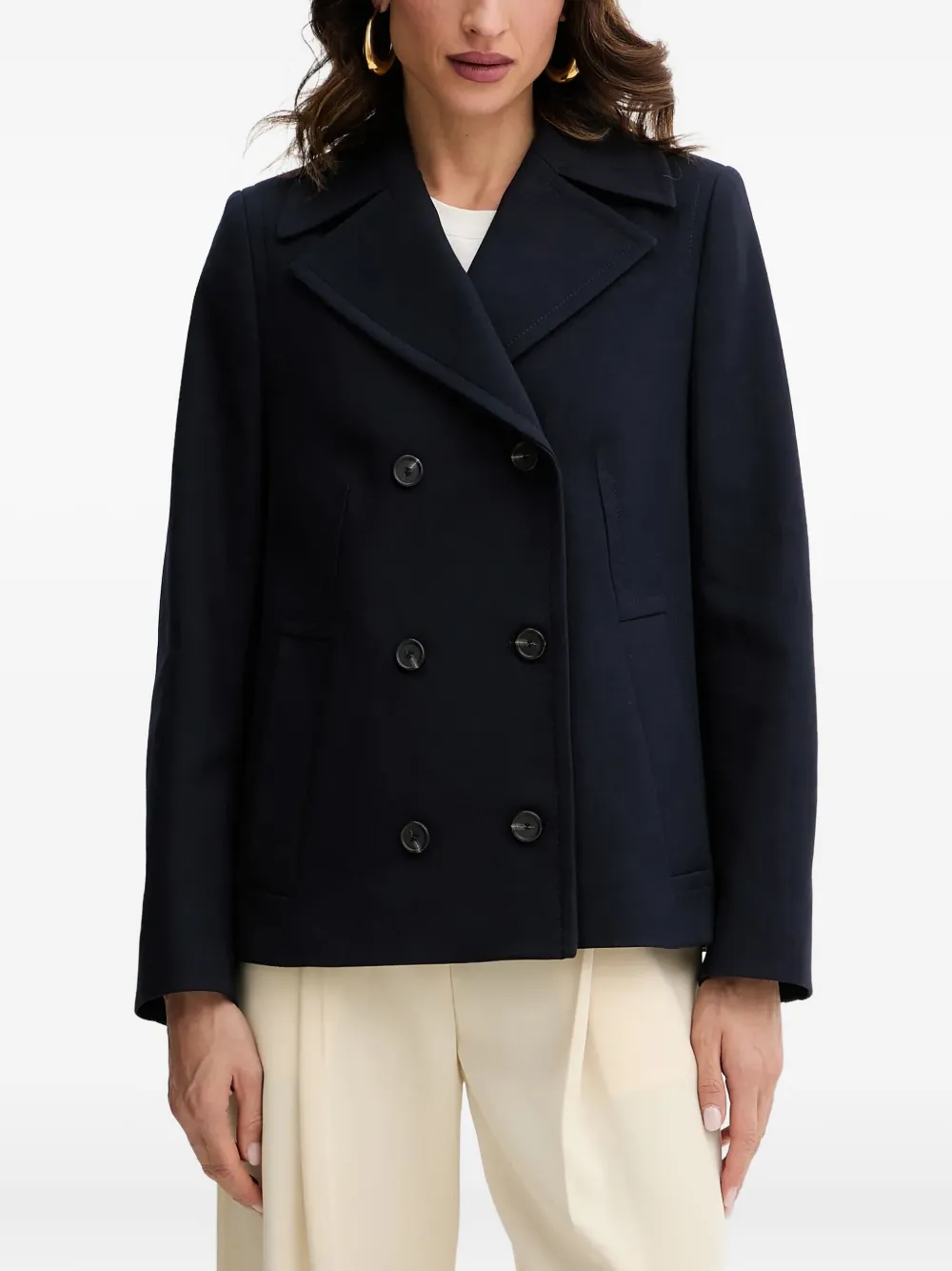 Hugo Boss Double-breasted Coat In Blue