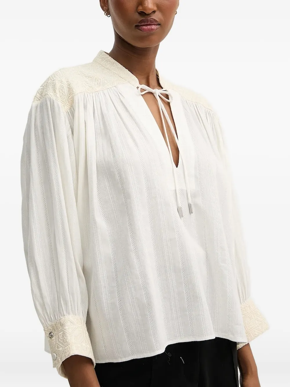 BOSS embroidered tie-neck top | Neutrals | Image 1