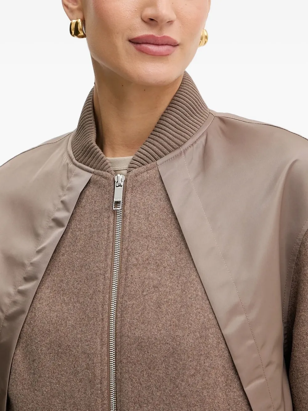 Hugo Boss Bomber Jacket In Mixed Fabrics In Brown