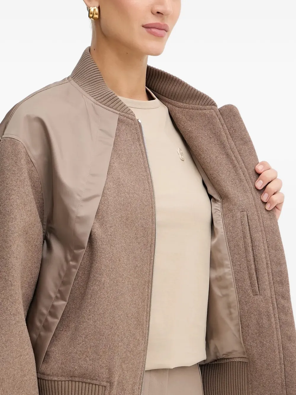 Hugo Boss Bomber Jacket In Mixed Fabrics In Brown