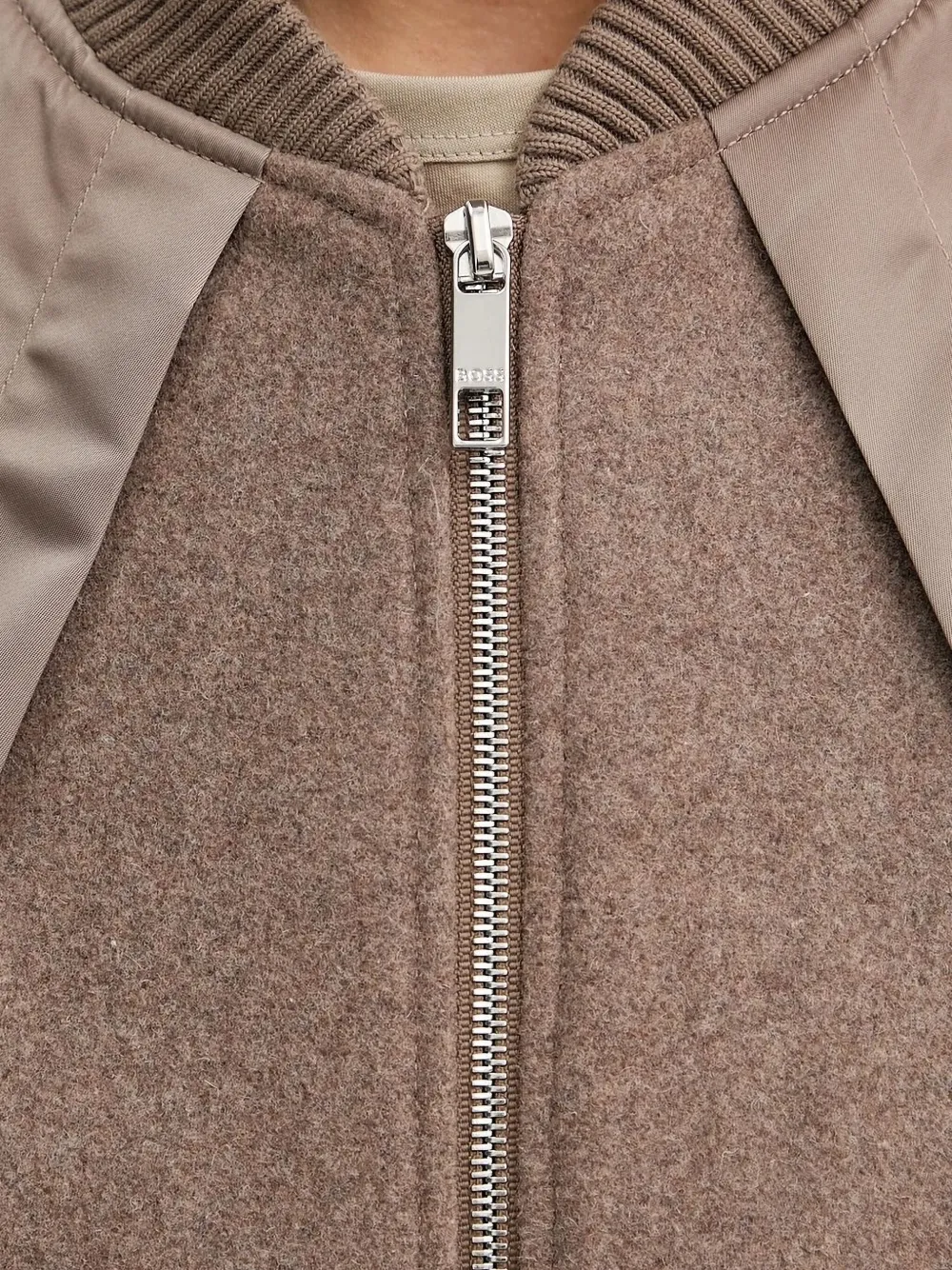 Hugo Boss Bomber Jacket In Mixed Fabrics In Brown