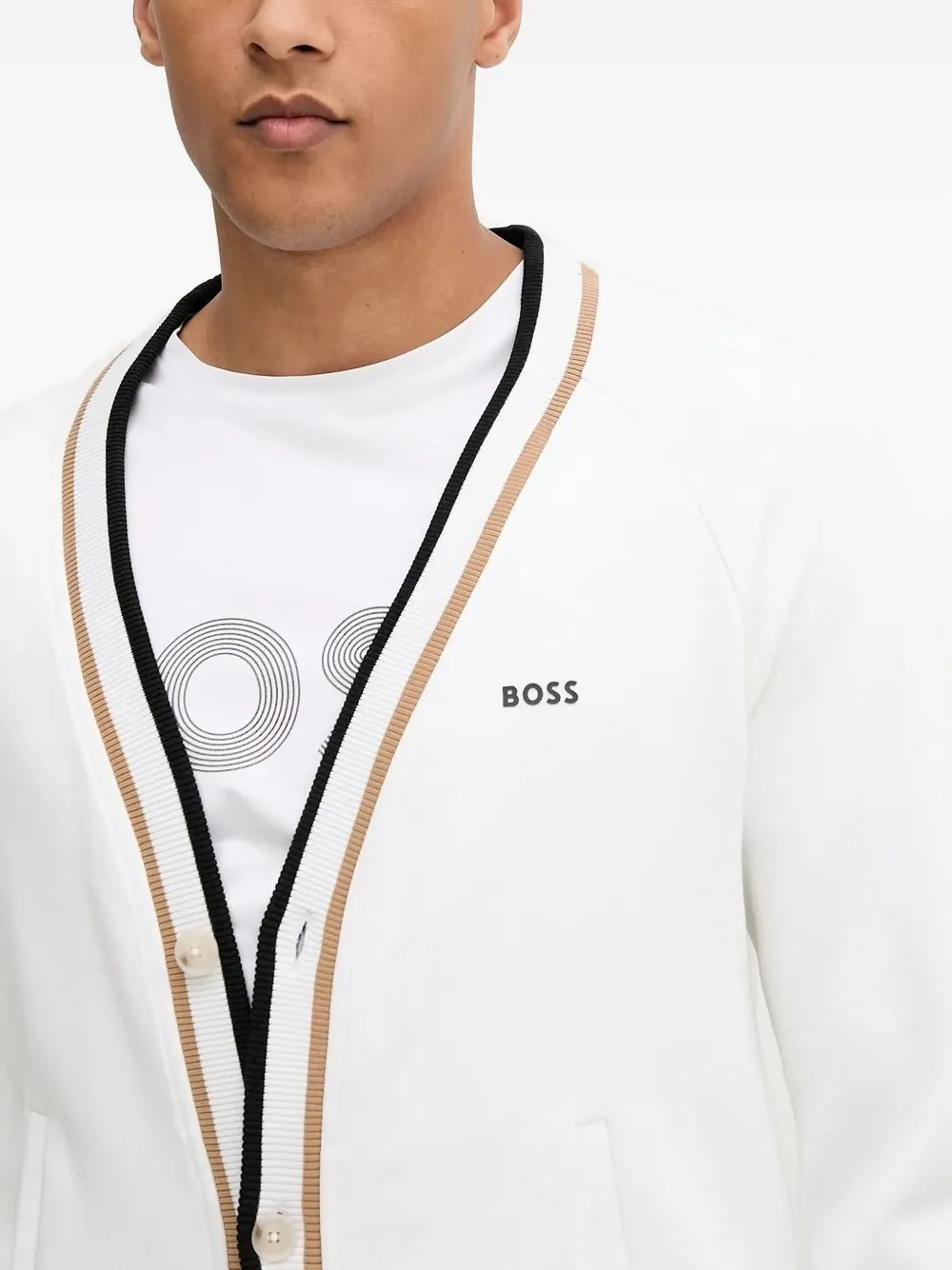 BOSS buttoned striped cardigan Wit
