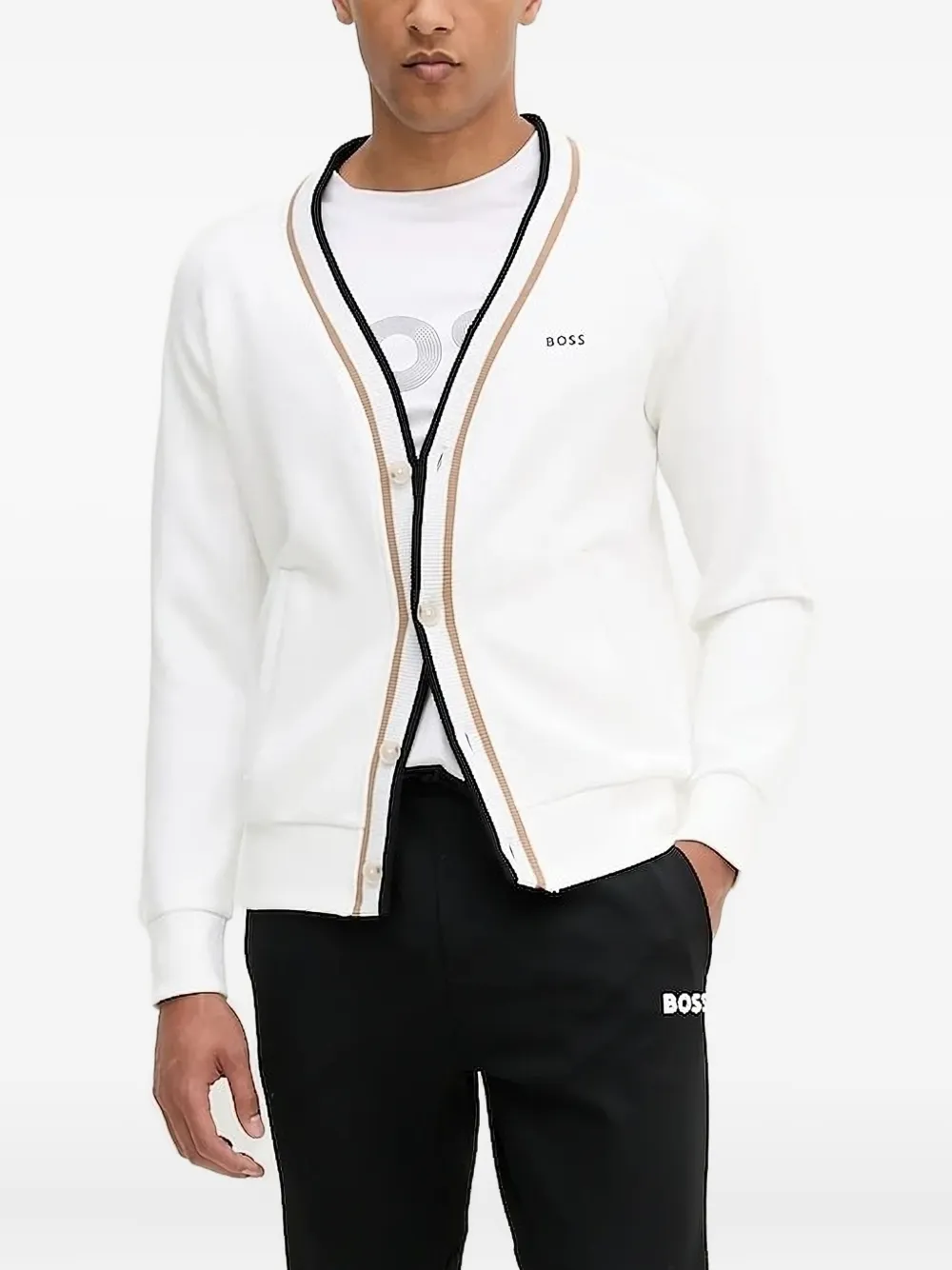 BOSS buttoned striped cardigan Wit