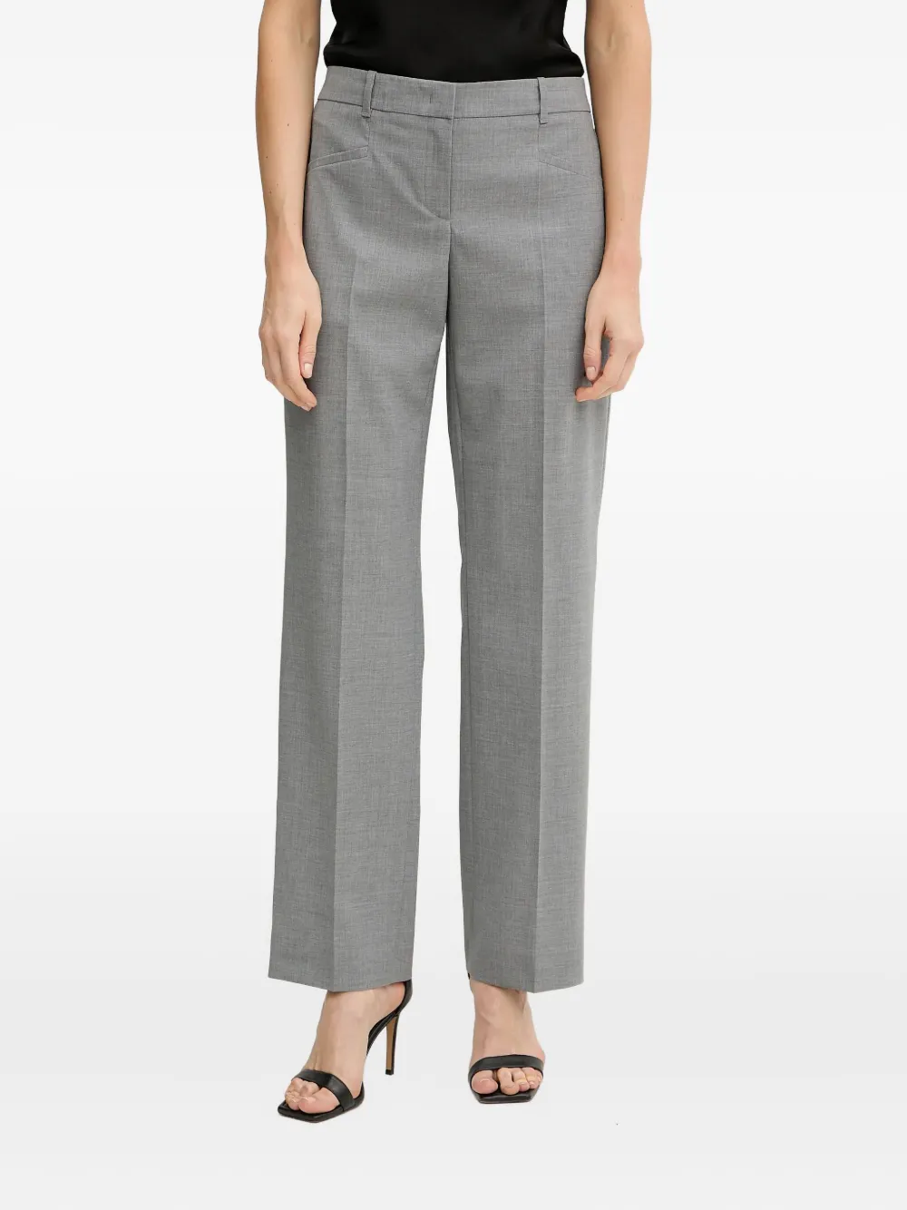 Hugo Boss Pleated Welt-pocket Trousers In Gray