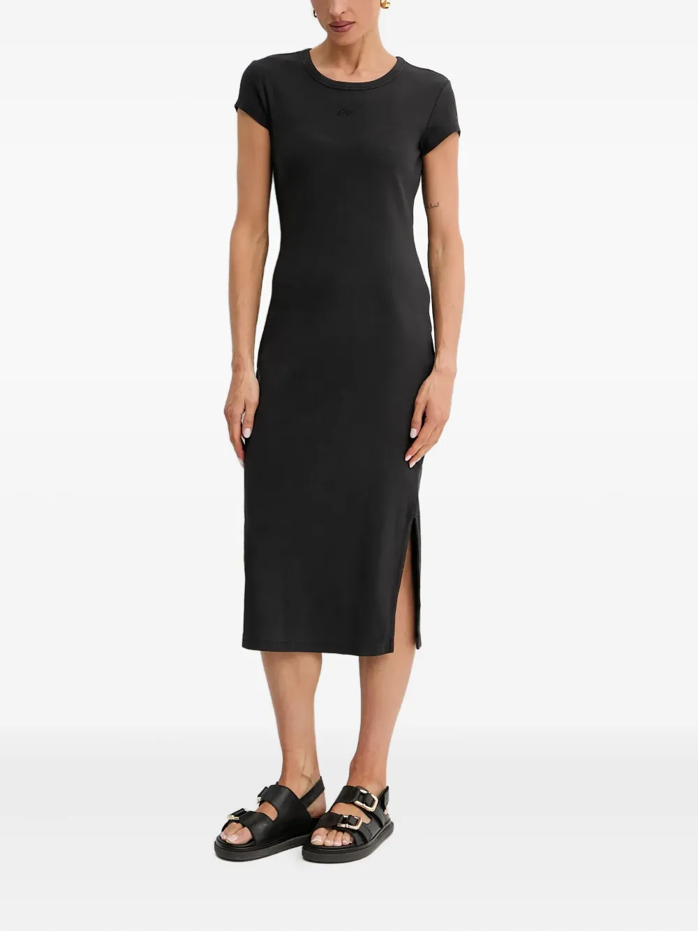 Hugo Boss Ribbed Open-back Midi Dress In Black