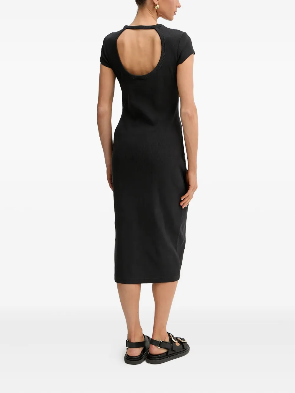 BOSS ribbed open-back midi dress Zwart